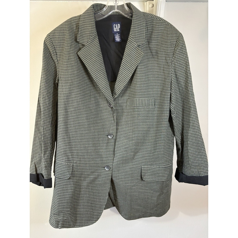 VTG‎  80's GAP Black & Green  Gingham Women's Blazer M